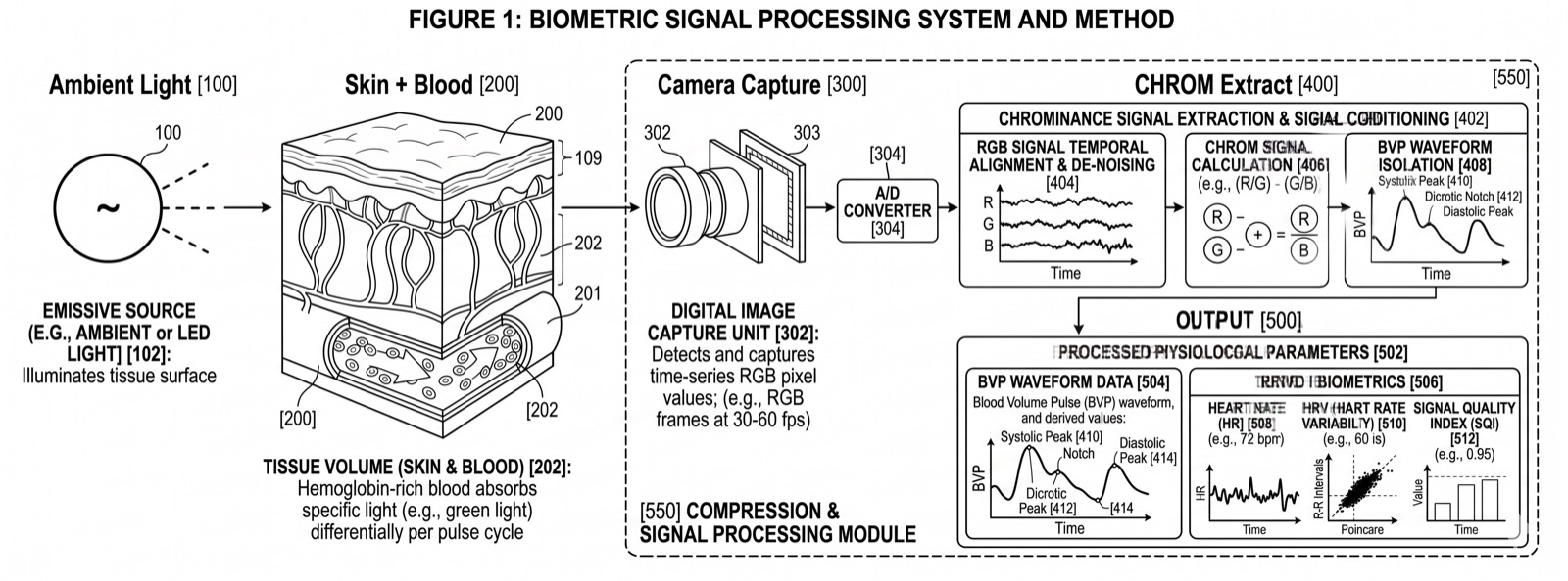 Figure 1: Biometric signal processing system and method